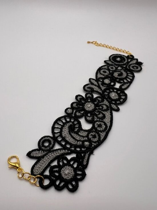 Simply Quilted Jewelry - Homemade Black & Silver Lace Bracelet